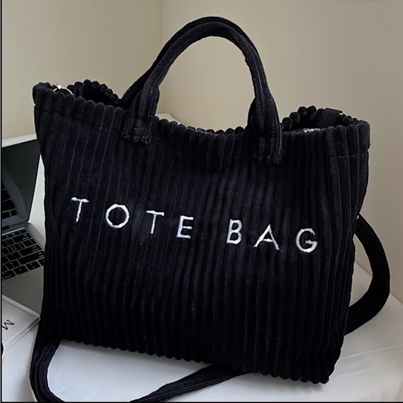 Handbags - Black Corduroy Tote Bag